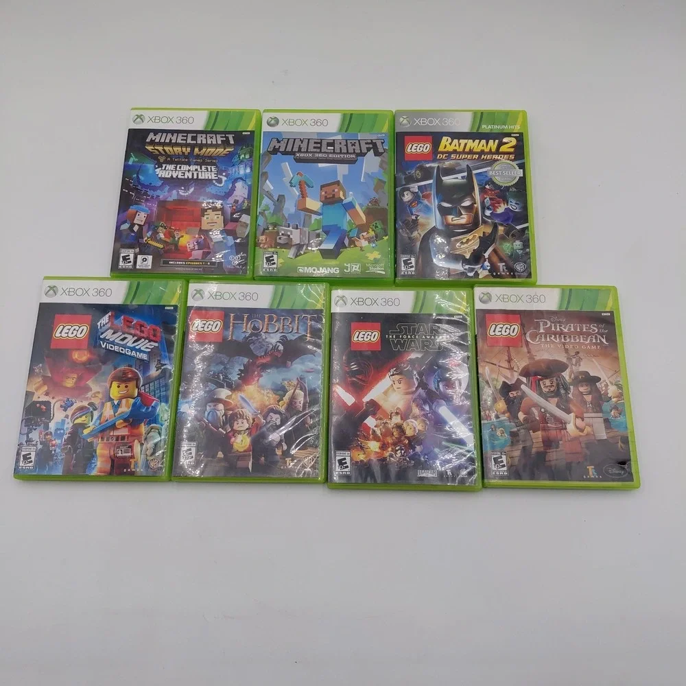 Xbox 360 Game Lot 7 Minecraft LEGO Batman Pirates Hobbit Star Wars Family Fun